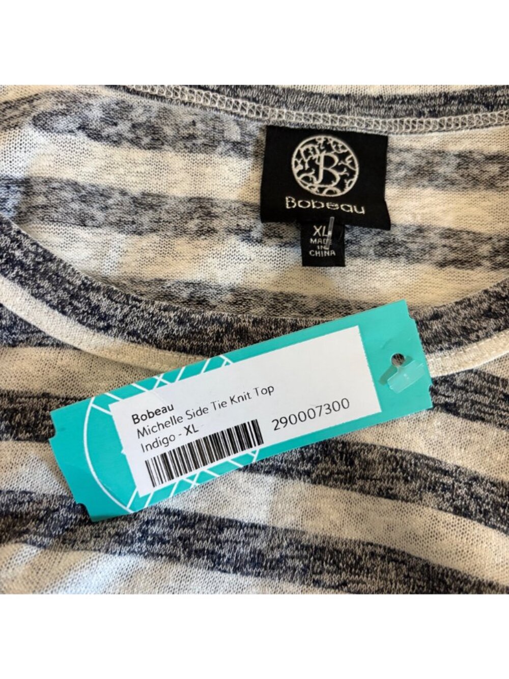 Bobeau Michelle Side Tie Knit Top Indigo Womens Size XL Striped Short Sleeve NEW - Picture 5 of 8